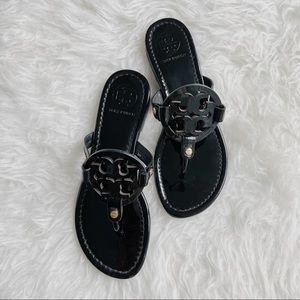 Tory Burch Miller Medallion Patent Leather Flat Thong Sandals